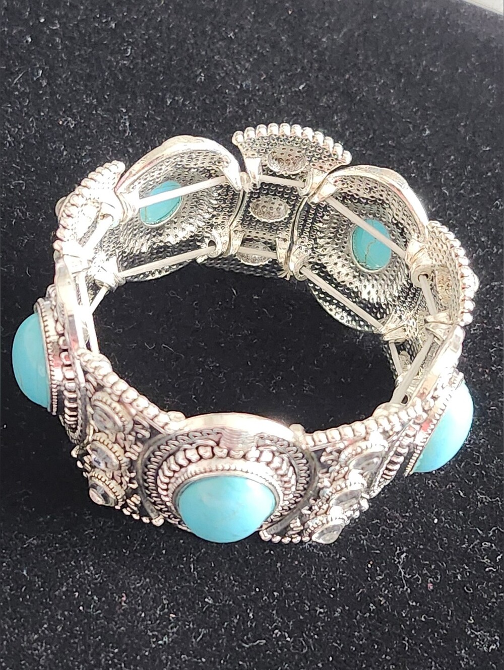Silver-Tone Turquoise Stone Stretch Bracelet - Women Jewelry